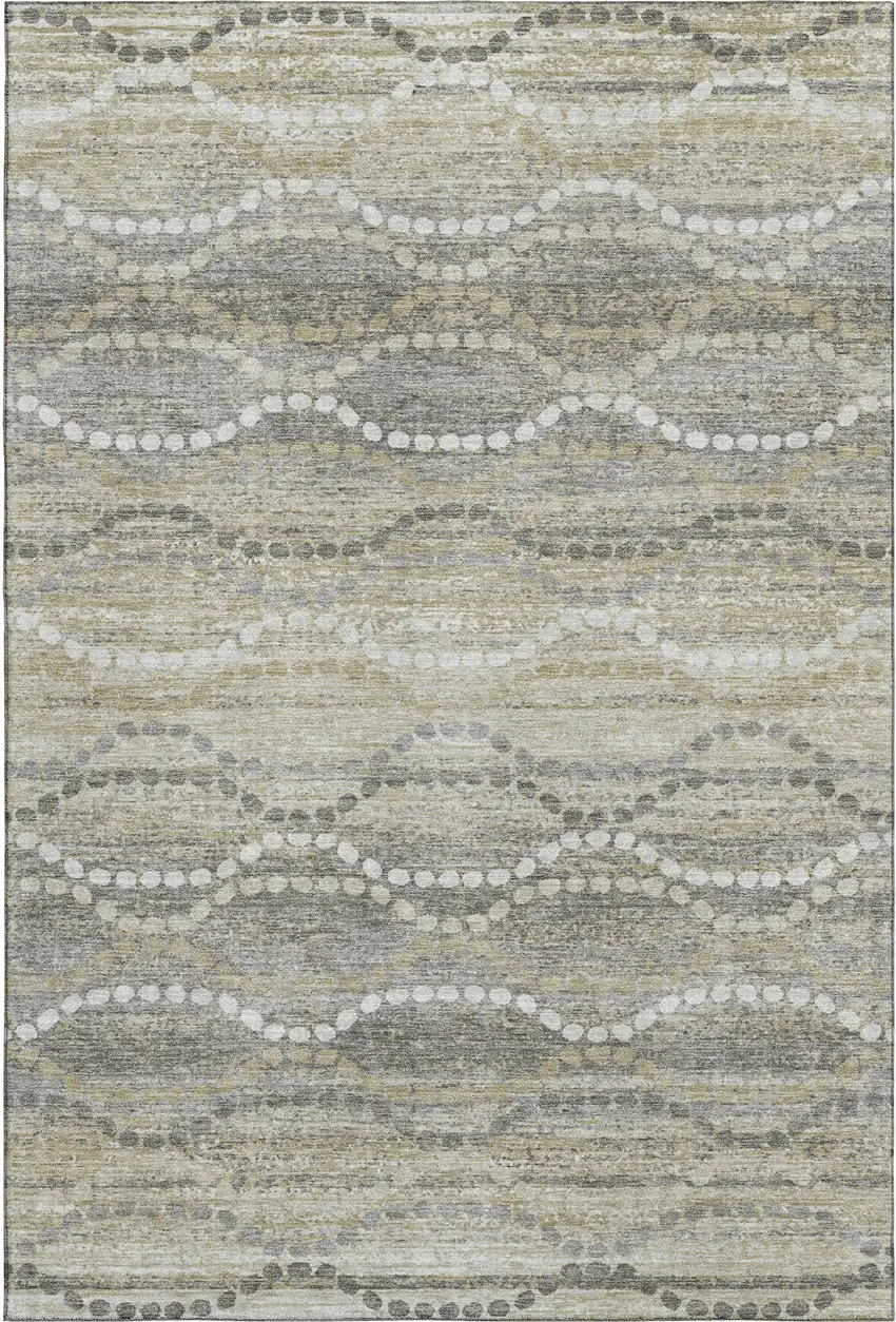 Pewter And Ivory Abstract Geometric Washable Area Rug With UV Protection Photo 1