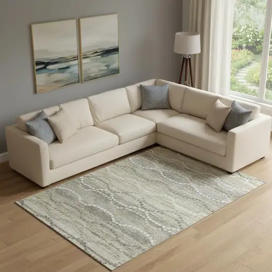 Pewter And Ivory Abstract Geometric Washable Area Rug With UV Protection Photo 2