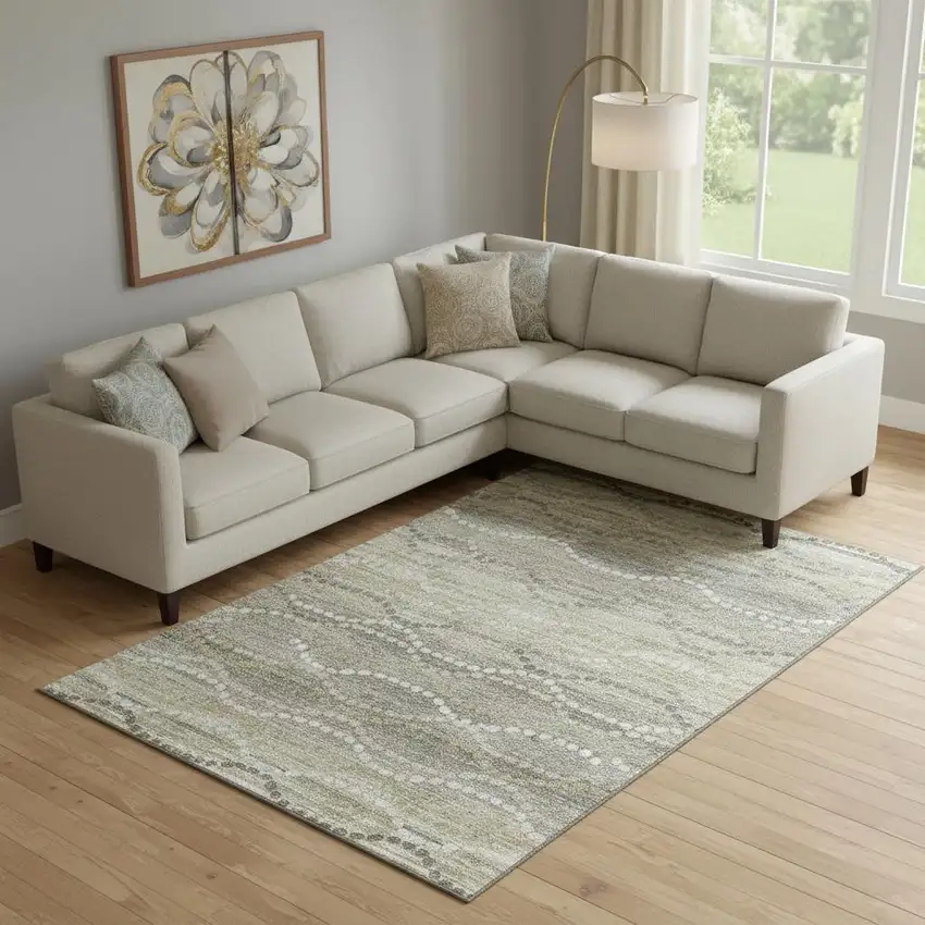 Pewter And Ivory Abstract Geometric Washable Area Rug With UV Protection Photo 2