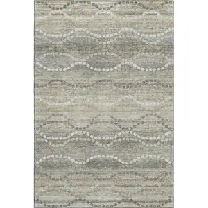 Photo of Pewter And Ivory Abstract Geometric Washable Area Rug With UV Protection