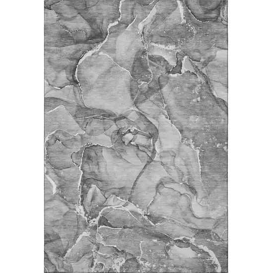 Pewter And Ivory Abstract Washable Area Rug With UV Protection Photo 3