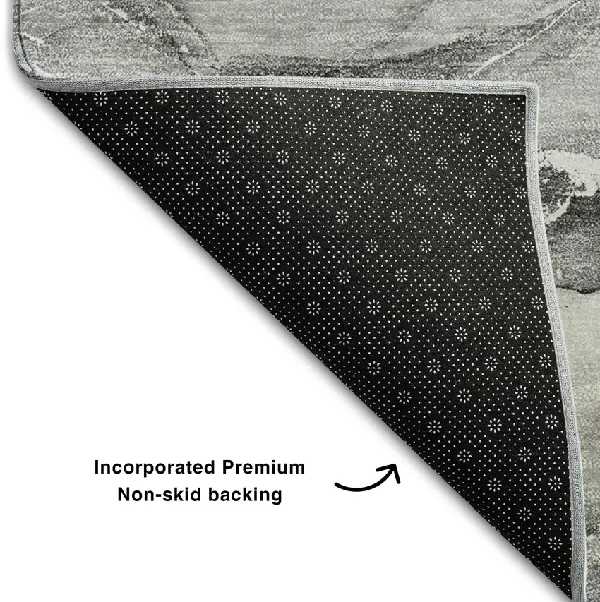 Pewter And Ivory Abstract Washable Area Rug With UV Protection Photo 7