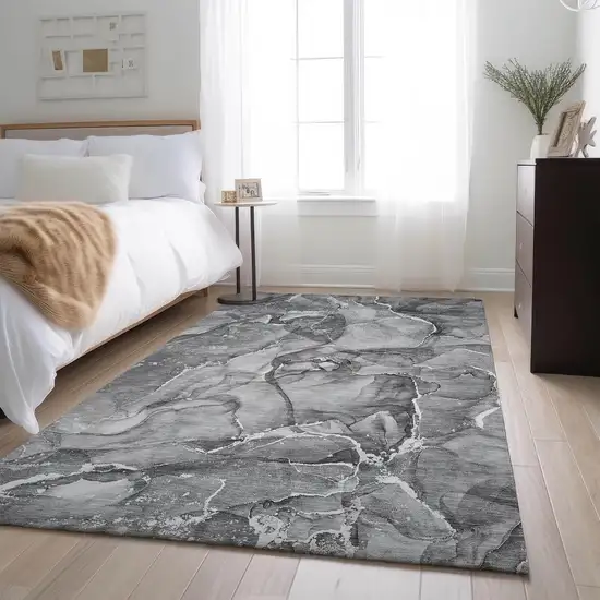 Pewter And Ivory Abstract Washable Area Rug With UV Protection Photo 5