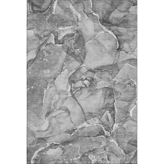 Pewter And Ivory Abstract Washable Area Rug With UV Protection Photo 2