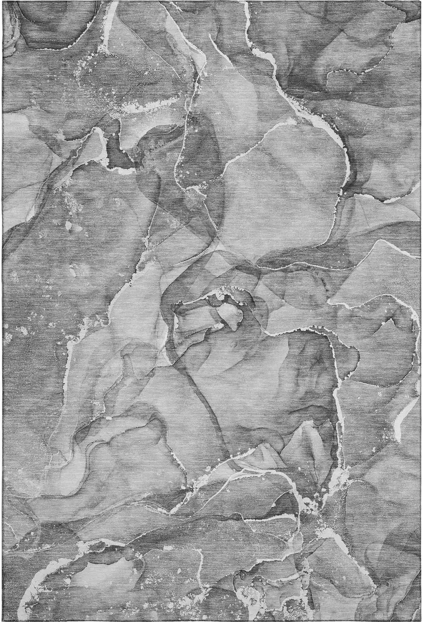Pewter And Ivory Abstract Washable Area Rug With UV Protection Photo 2