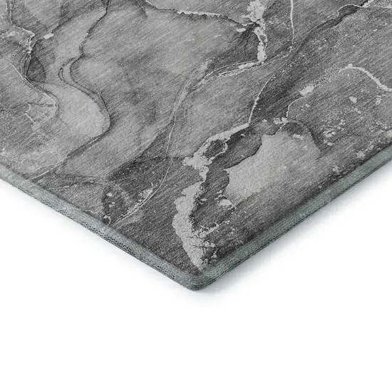 Pewter And Ivory Abstract Washable Area Rug With UV Protection Photo 8