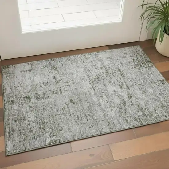 Pewter And Ivory Abstract Washable Area Rug With UV Protection Photo 1