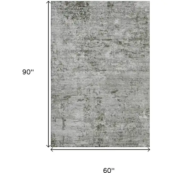 Pewter And Ivory Abstract Washable Area Rug With UV Protection Photo 9