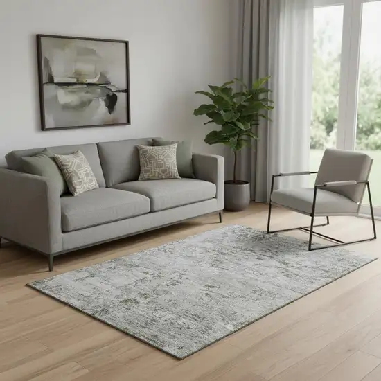 Pewter And Ivory Abstract Washable Area Rug With UV Protection Photo 2