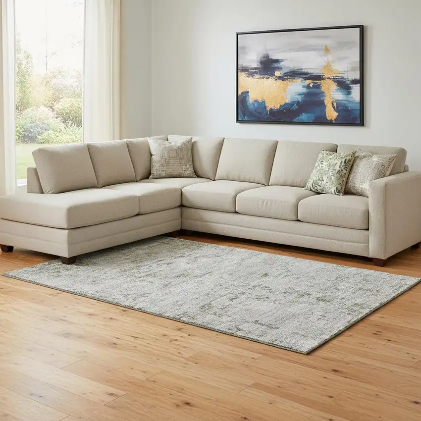 Pewter And Ivory Abstract Washable Area Rug With UV Protection Photo 2