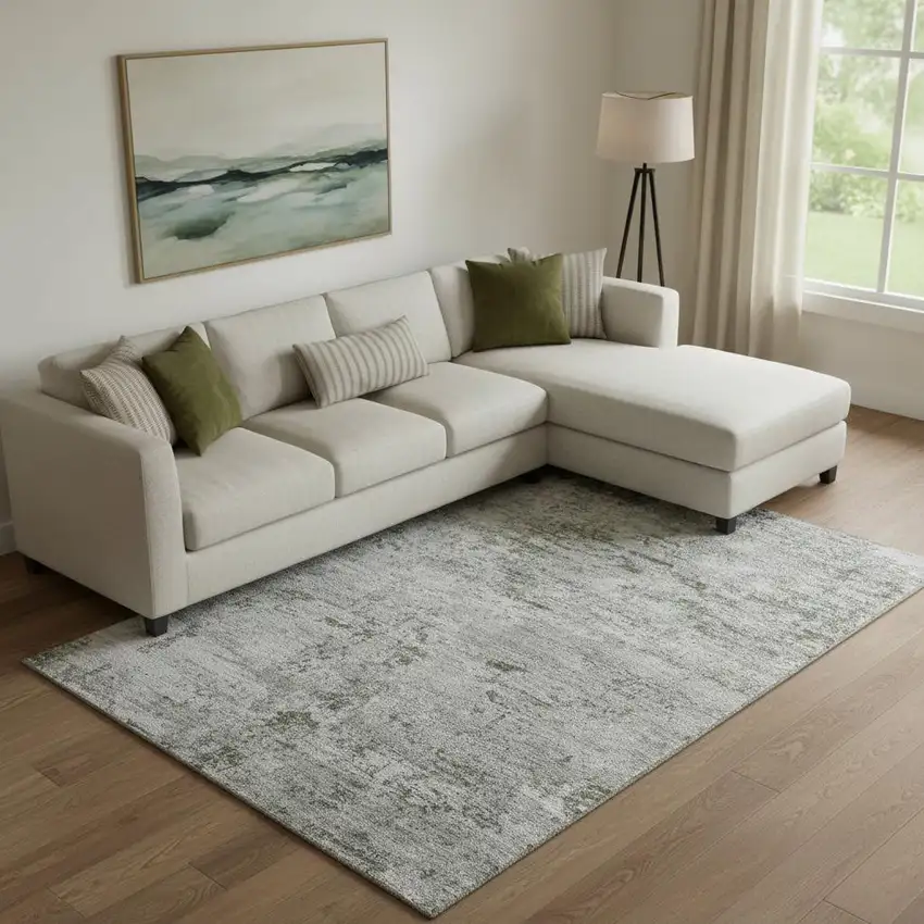 Pewter And Ivory Abstract Washable Area Rug With UV Protection Photo 2