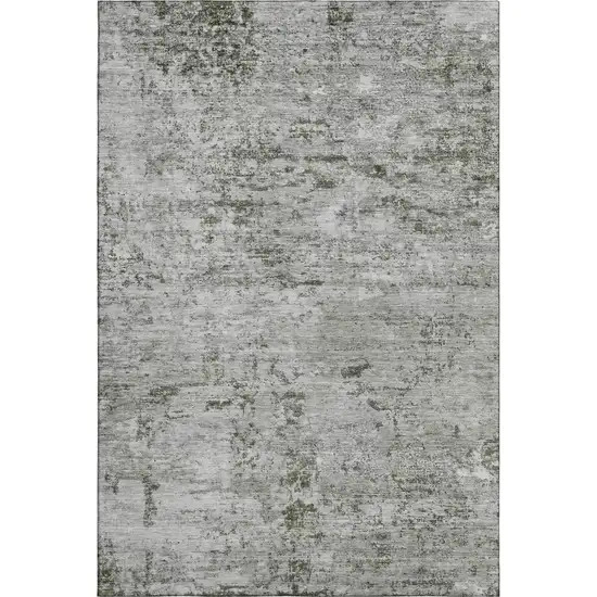Pewter And Ivory Abstract Washable Area Rug With UV Protection Photo 1