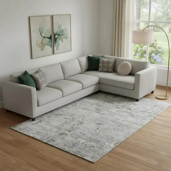 Pewter And Ivory Abstract Washable Area Rug With UV Protection Photo 2