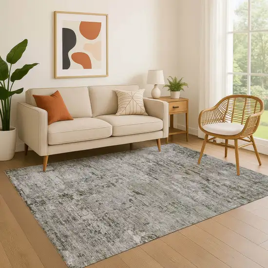 Pewter And Ivory Abstract Washable Area Rug With UV Protection Photo 4