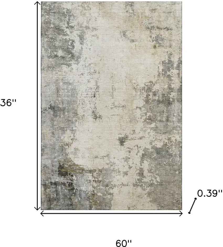 Pewter And Ivory Abstract Washable Area Rug With UV Protection Photo 9