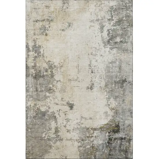 Pewter And Ivory Abstract Washable Area Rug With UV Protection Photo 4