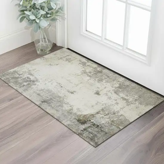 Pewter And Ivory Abstract Washable Area Rug With UV Protection Photo 2