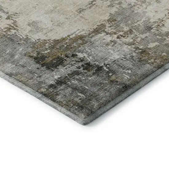 Pewter And Ivory Abstract Washable Area Rug With UV Protection Photo 7