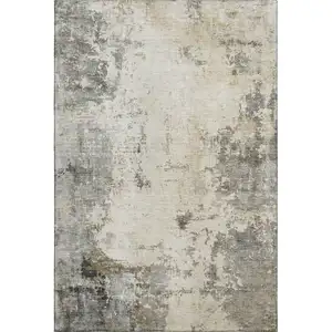 Photo of Pewter And Ivory Abstract Washable Area Rug With UV Protection