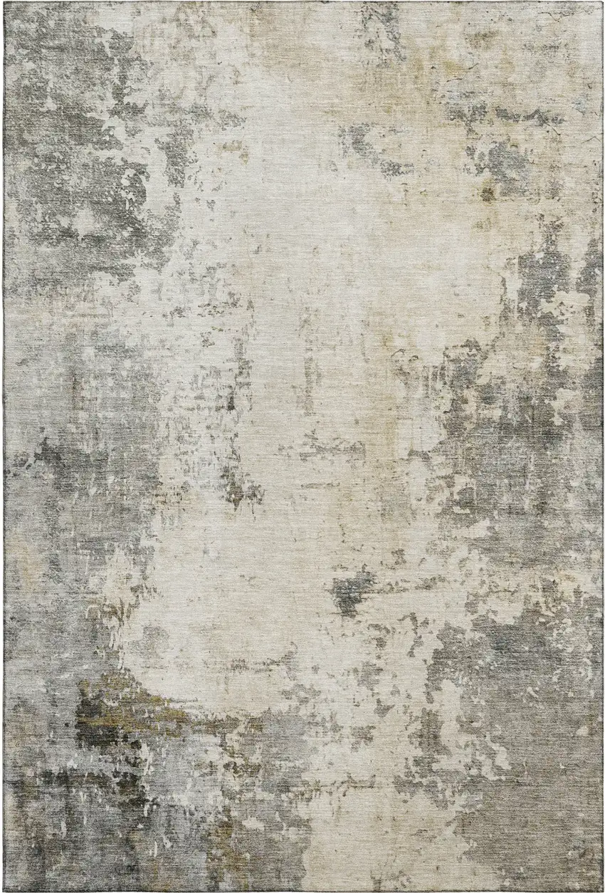 Pewter And Ivory Abstract Washable Area Rug With UV Protection Photo 1