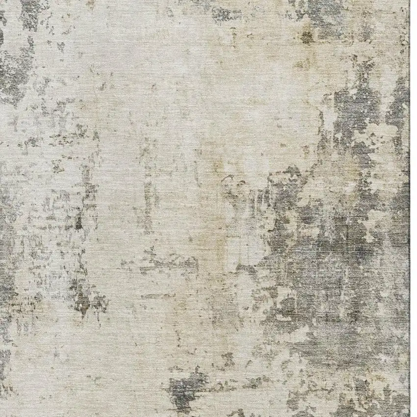 Pewter And Ivory Abstract Washable Area Rug With UV Protection Photo 3