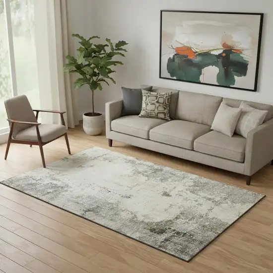 Pewter And Ivory Abstract Washable Area Rug With UV Protection Photo 2