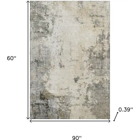 Pewter And Ivory Abstract Washable Area Rug With UV Protection Photo 9