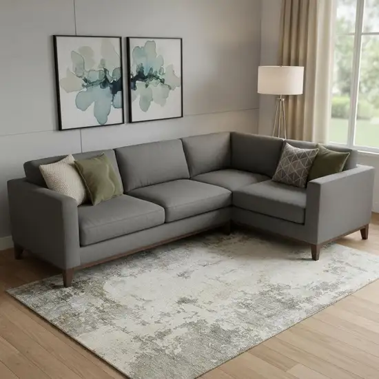 Pewter And Ivory Abstract Washable Area Rug With UV Protection Photo 2