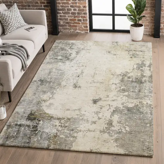 Pewter And Ivory Abstract Washable Area Rug With UV Protection Photo 5