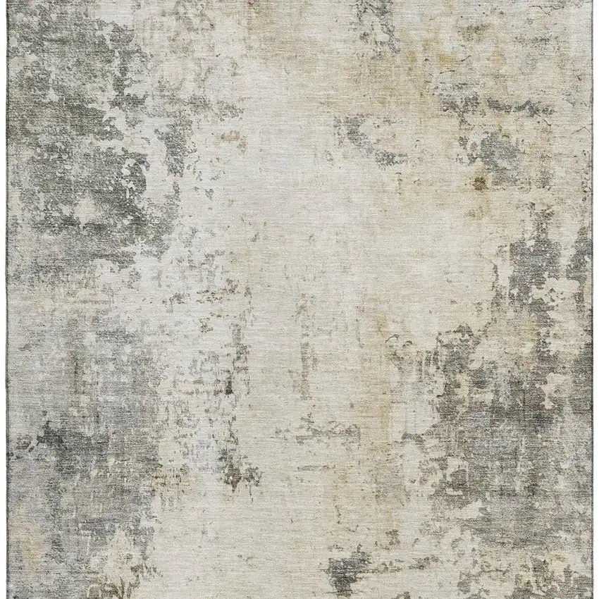 Pewter And Ivory Abstract Washable Area Rug With UV Protection Photo 4