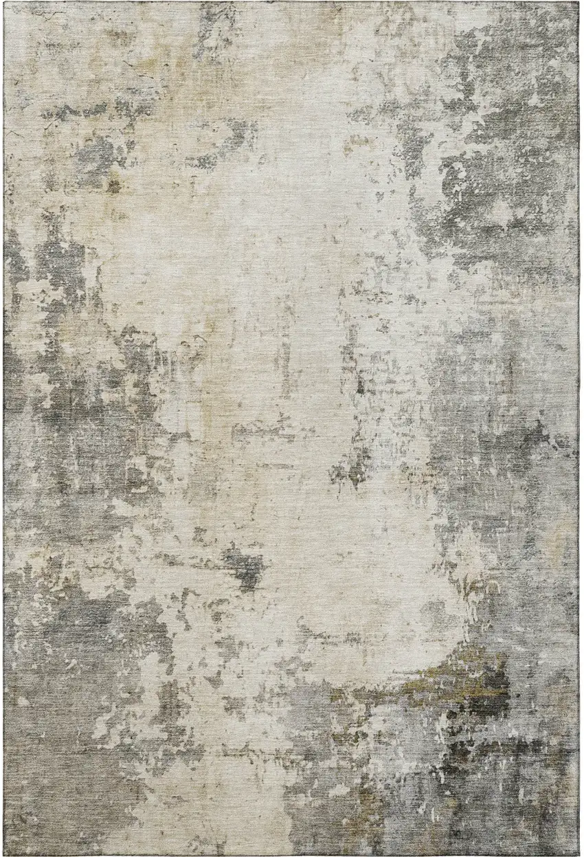 Pewter And Ivory Abstract Washable Area Rug With UV Protection Photo 3