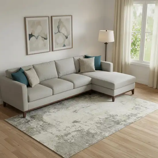 Pewter And Ivory Abstract Washable Area Rug With UV Protection Photo 2