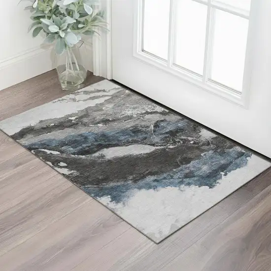 Pewter And Ivory Abstract Washable Area Rug With UV Protection Photo 2