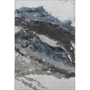 Photo of Pewter And Ivory Abstract Washable Area Rug With UV Protection