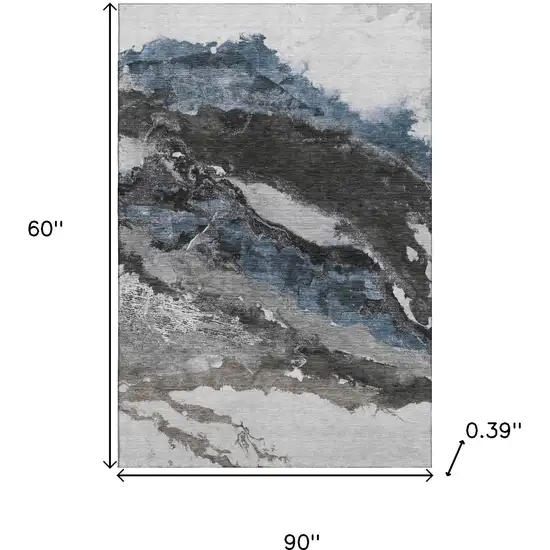 Pewter And Ivory Abstract Washable Area Rug With UV Protection Photo 9