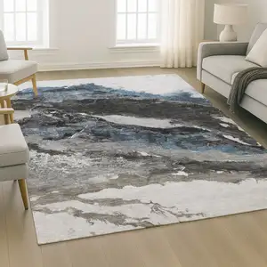 Photo of Pewter And Ivory Abstract Washable Area Rug With UV Protection