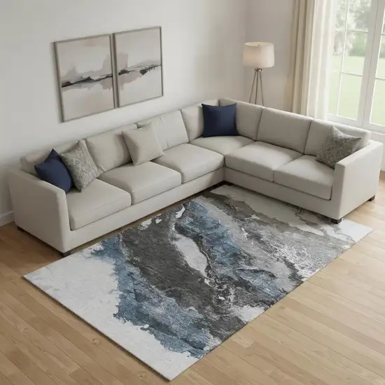 Pewter And Ivory Abstract Washable Area Rug With UV Protection Photo 2