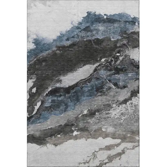 Pewter And Ivory Abstract Washable Area Rug With UV Protection Photo 4