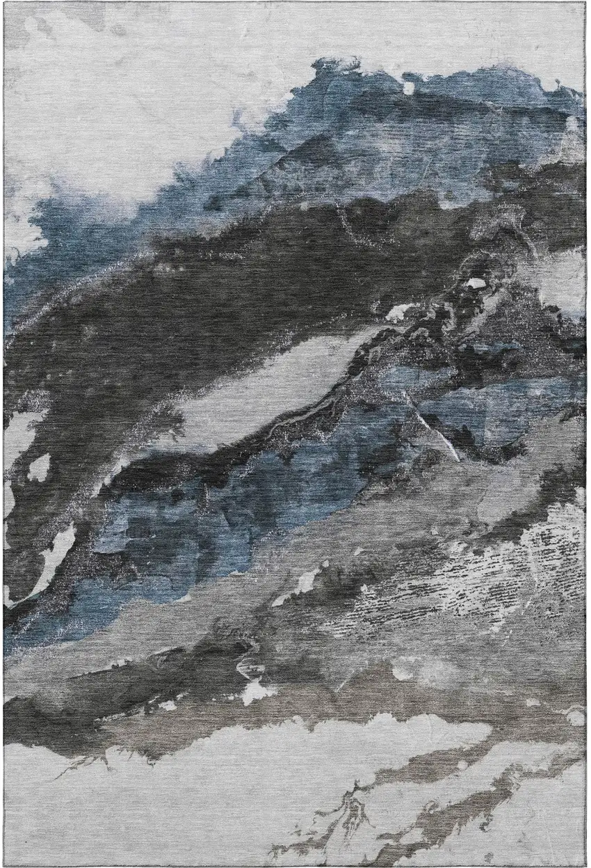 Pewter And Ivory Abstract Washable Area Rug With UV Protection Photo 4