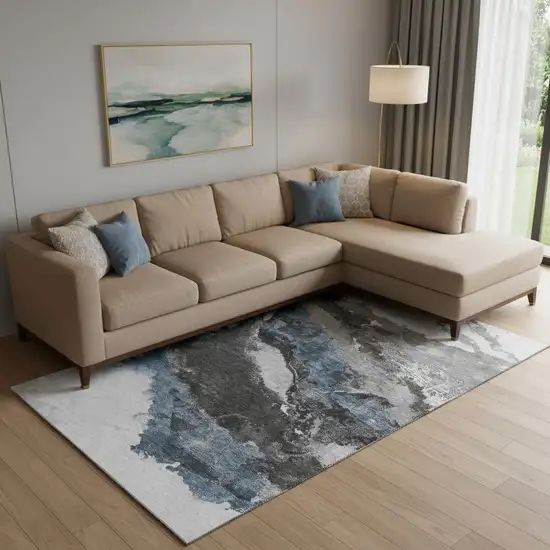 Pewter And Ivory Abstract Washable Area Rug With UV Protection Photo 2