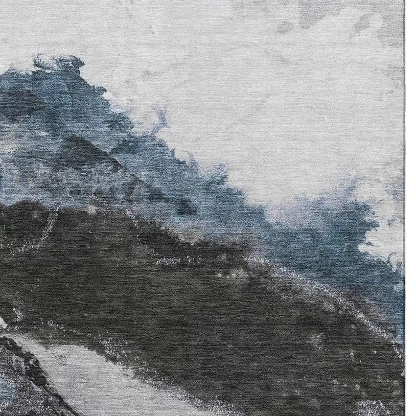 Pewter And Ivory Abstract Washable Area Rug With UV Protection Photo 4