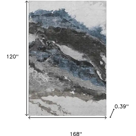 Pewter And Ivory Abstract Washable Area Rug With UV Protection Photo 9