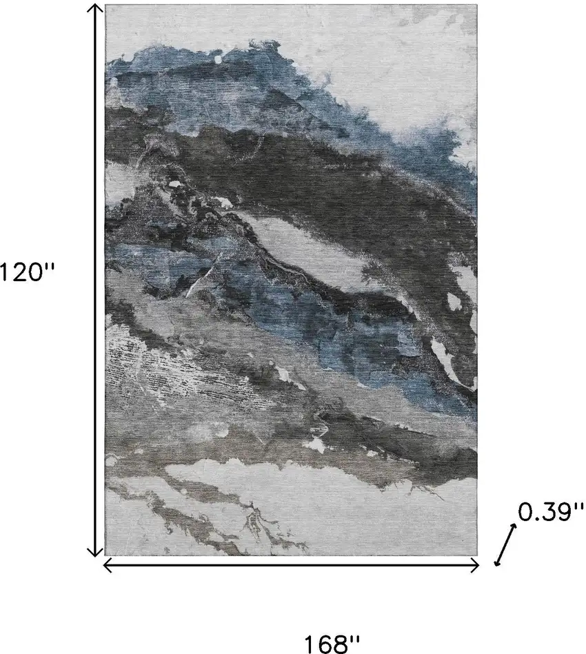 Pewter And Ivory Abstract Washable Area Rug With UV Protection Photo 9