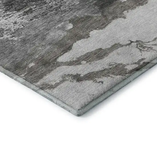 Pewter And Ivory Abstract Washable Area Rug With UV Protection Photo 7