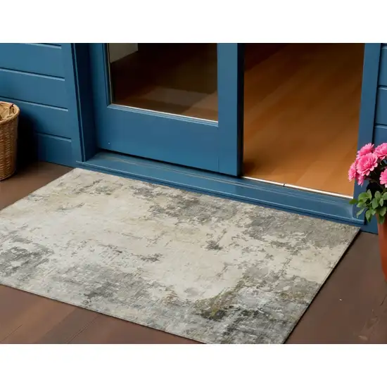 Pewter And Ivory Abstract Washable Indoor Outdoor Area Rug Photo 2