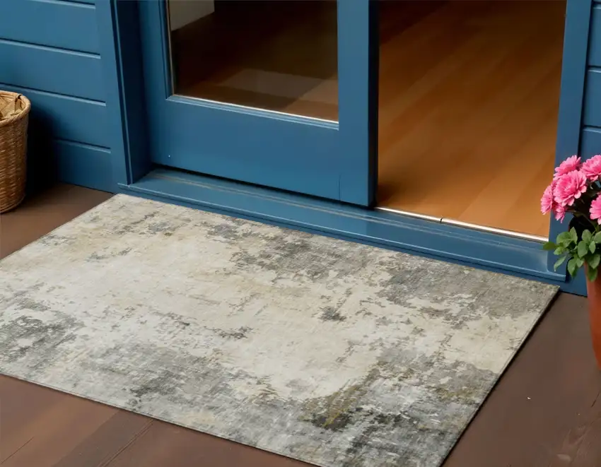 Pewter And Ivory Abstract Washable Indoor Outdoor Area Rug Photo 2