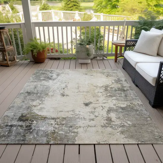 Pewter And Ivory Abstract Washable Indoor Outdoor Area Rug Photo 8