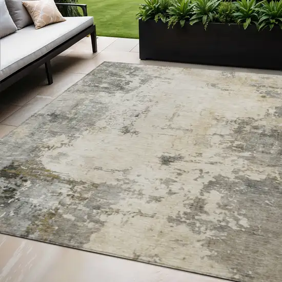 Pewter And Ivory Abstract Washable Indoor Outdoor Area Rug Photo 2