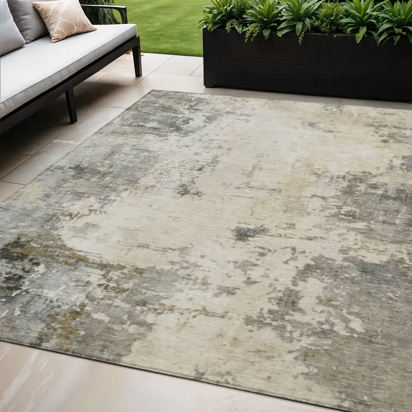 Pewter And Ivory Abstract Washable Indoor Outdoor Area Rug Photo 2