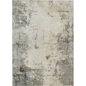 Photo of Pewter And Ivory Abstract Washable Indoor Outdoor Area Rug